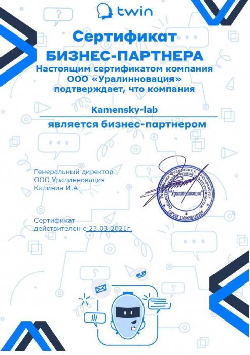 Сертификат "Бизнес-партнер" TWIN